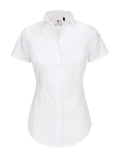 Women's Poplin Shirt Black Tie Short Sleeve