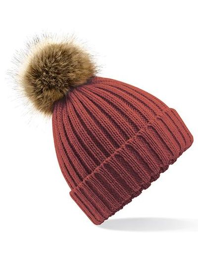 Faux Fur Pop Pom Chunky Beanie