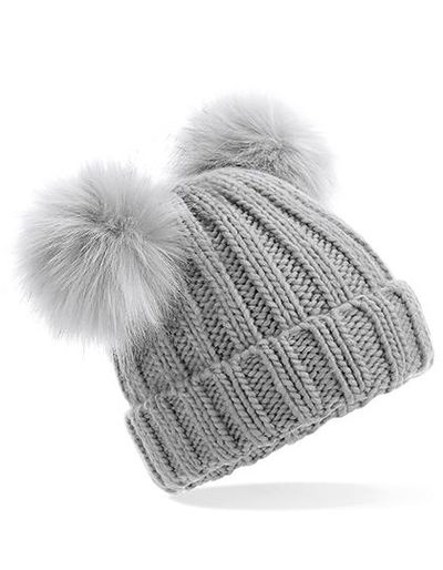 Junior Faux Fur Double Pom Pom Beanie