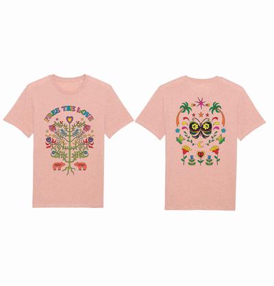 Monoki Tee shirt FREE THE LOVE creator heather neppy pink