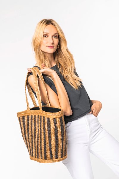 Sac panier rayé en jonc de mer