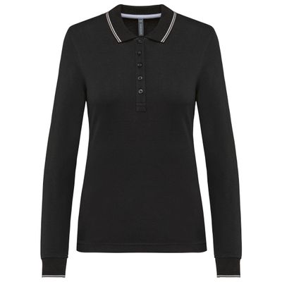 Polo maille piquée manches longues femme