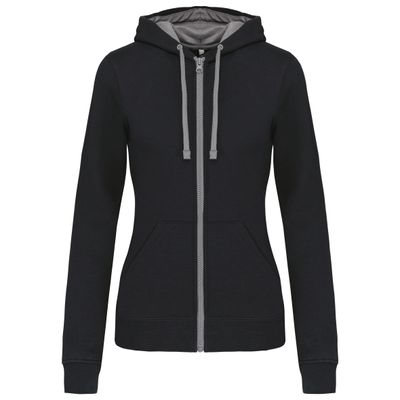 Sweat-shirt zippé capuche contrastée femme