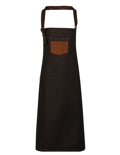 Division Waxed Look Denim Bib Apron With Faux Leather