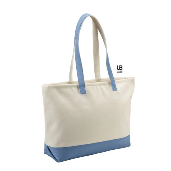 ANTIGUA -SAC SHOPPING ZIPPÉ BICOLORE COTON 630GSM Naturel / Bleu Ciel UBAG