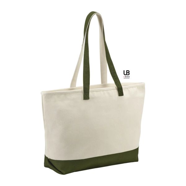 ANTIGUA -SAC SHOPPING ZIPPÉ BICOLORE COTON 630GSM Naturel / Khaki UBAG
