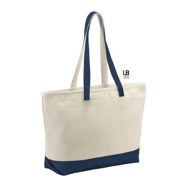 ANTIGUA -SAC SHOPPING ZIPPÉ BICOLORE COTON 630GSM Natural / French Navy UBAG