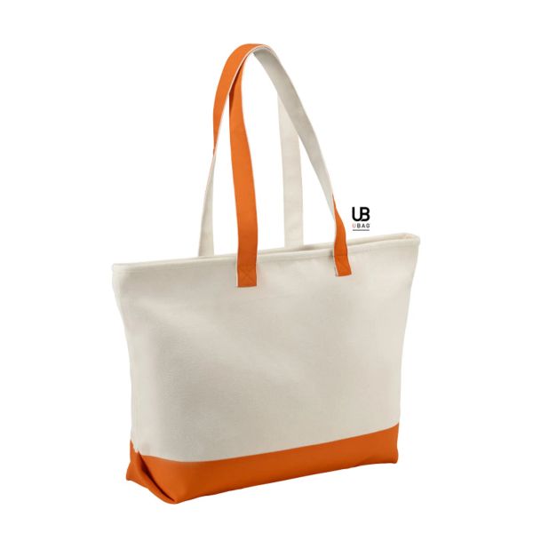 ANTIGUA -SAC SHOPPING ZIPPÉ BICOLORE COTON 630GSM Natural / Orange UBAG