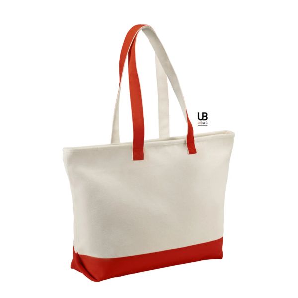 ANTIGUA -SAC SHOPPING ZIPPÉ BICOLORE COTON 630GSM Natural / Red UBAG