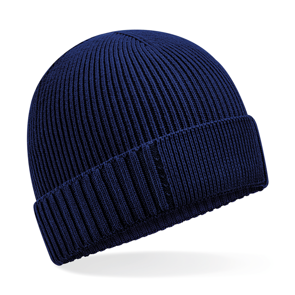 Bonnet en coton biologique avec patch technique Oxford Navy Beechfield®