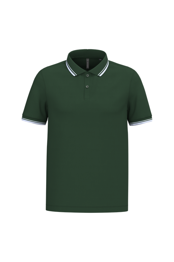 Polo homme manches courtes à rayures Forest Green / White Kariban