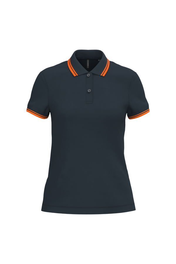 Polo femme manches courtes à rayures Navy / Orange Kariban