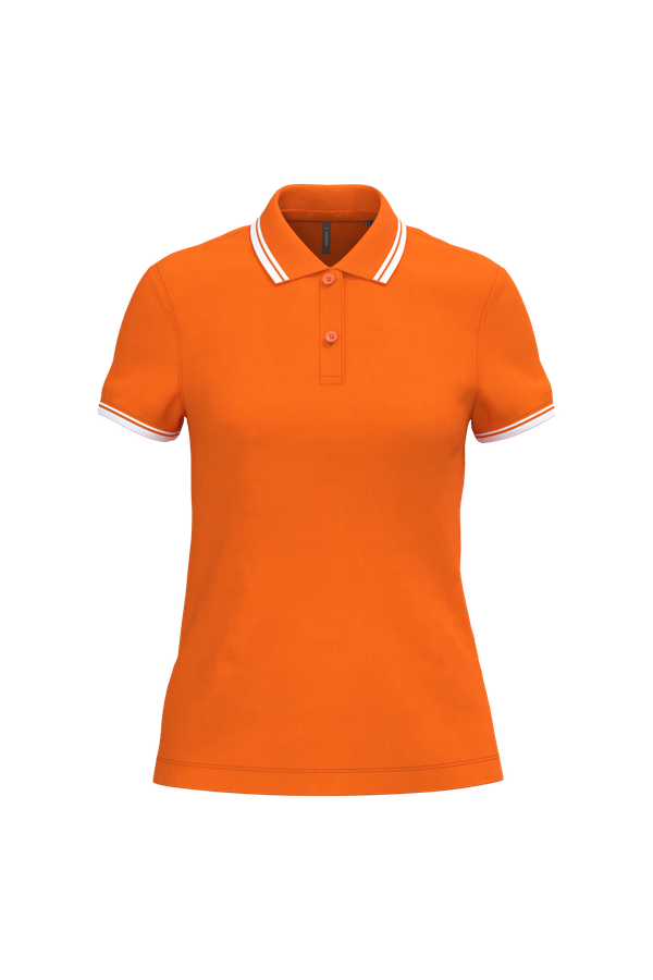Polo femme manches courtes à rayures Orange / White Kariban