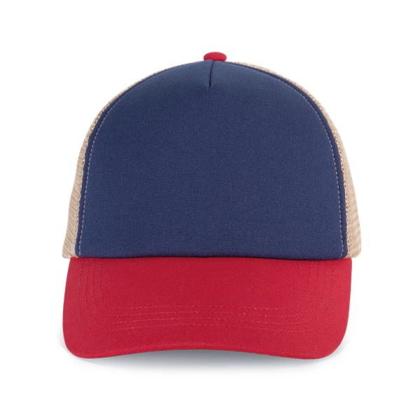 Casquette trucker 5 panneaux en coton canvas - K-up Gold Label Mood Indigo / Light Scarlet Red / Beige Sand K-up