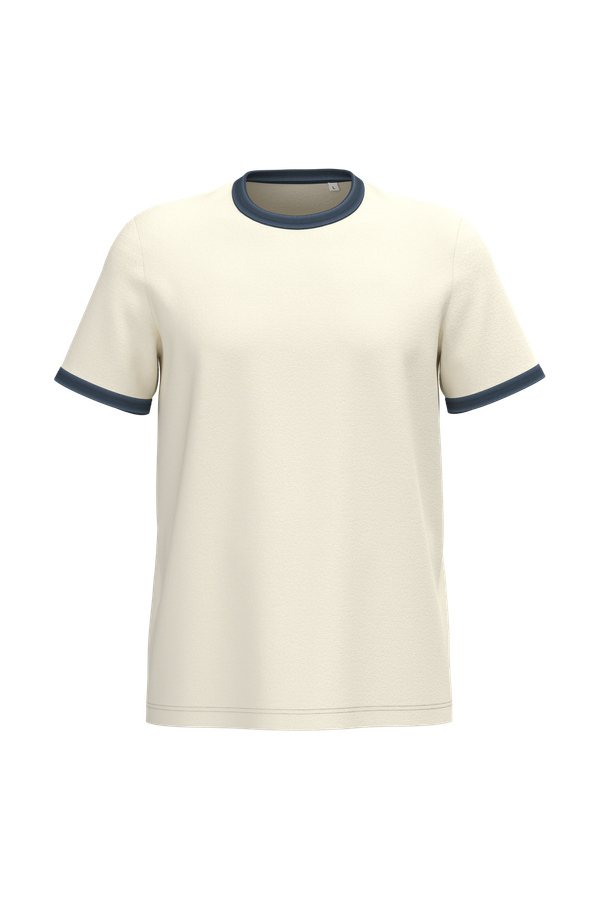 T-shirt ringer écoresponsable à bords contrastés effet délavé homme - ringer tee Ivory / Washed Navy Blue Native Spirit