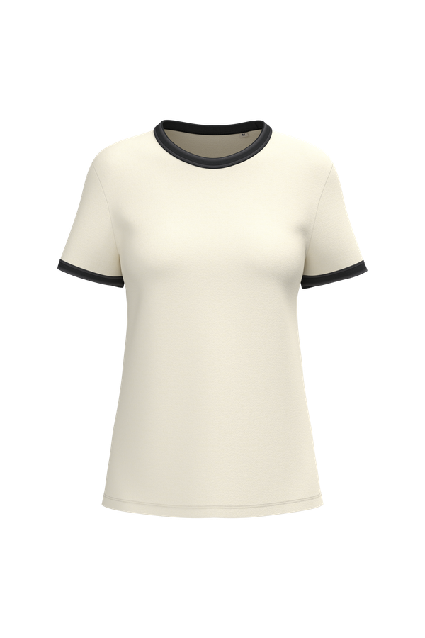 T-shirt ringer écoresponsable à bords contrastés effet délavé femme ringer tee Ivory / Washed black Native Spirit