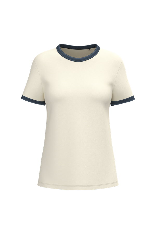 T-shirt ringer écoresponsable à bords contrastés effet délavé femme ringer tee Ivory / Washed Navy Blue Native Spirit