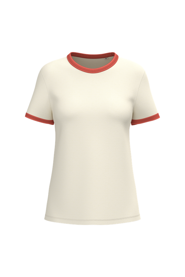 T-shirt ringer écoresponsable à bords contrastés effet délavé femme ringer tee Ivory / Washed Paprika Native Spirit