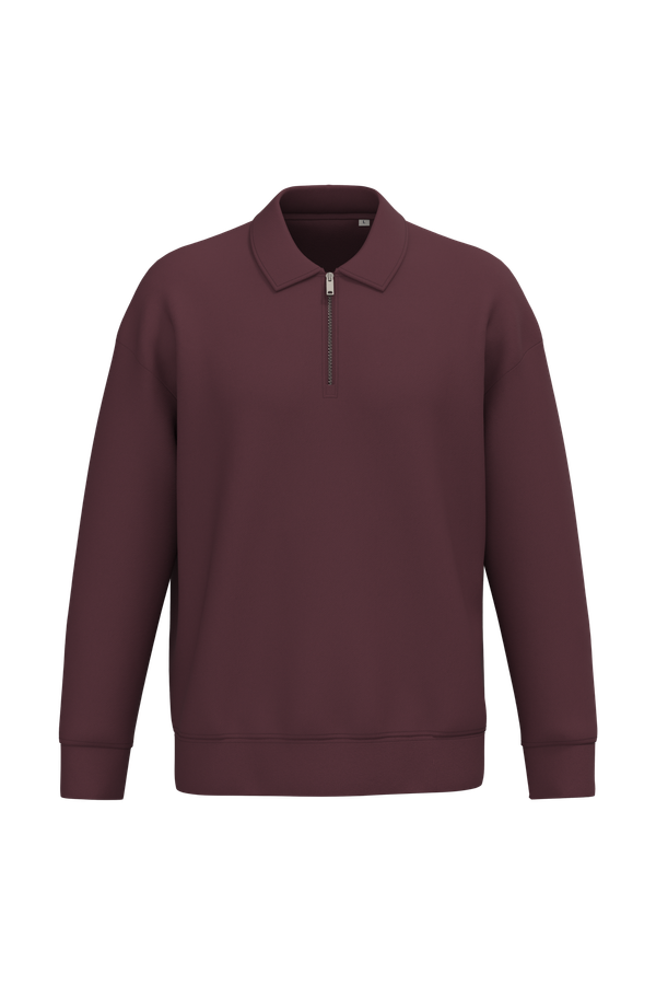 Sweat-shirt écoresponsable quart zip col polo à épaules tombantes unisexe Dark Cherry Native Spirit