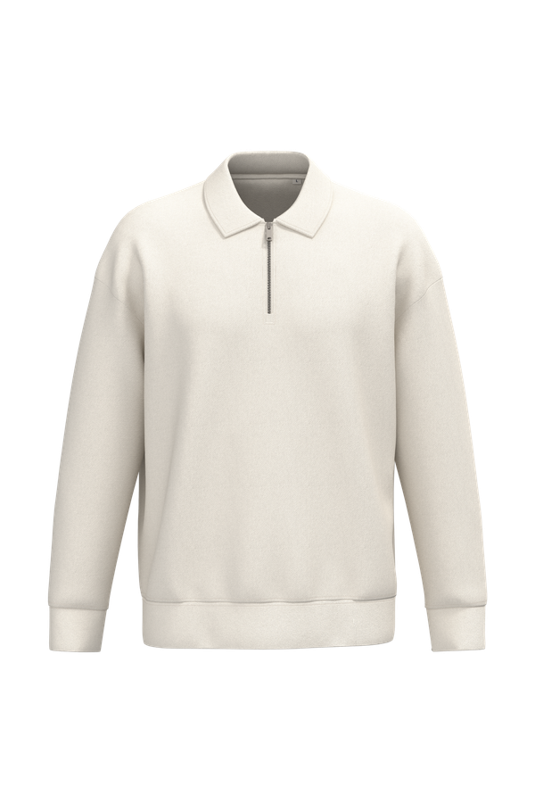 Sweat-shirt écoresponsable quart zip col polo à épaules tombantes unisexe Ivory Native Spirit