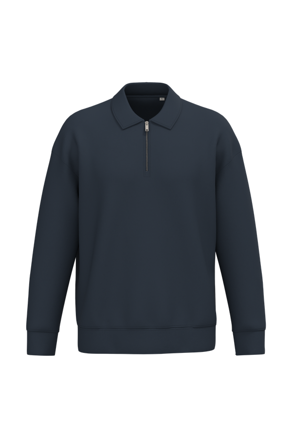 Sweat-shirt écoresponsable quart zip col polo à épaules tombantes unisexe Navy Blue Native Spirit