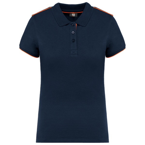 Polo DayToDay contrasté manches courtes femme Navy / Fluorescent Orange WK. Designed To Work