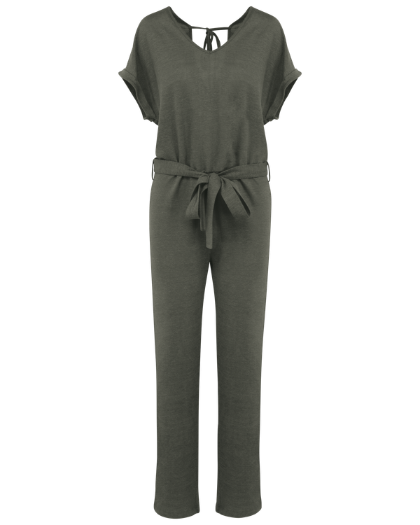 Combinaison en maille manches courtes en lin femme Organic Khaki Spasso