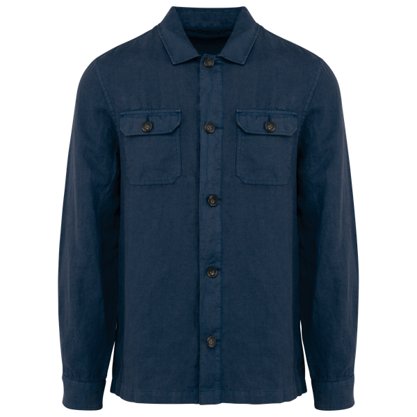 Surchemise délavée en lin homme Washed Navy Blue Spasso
