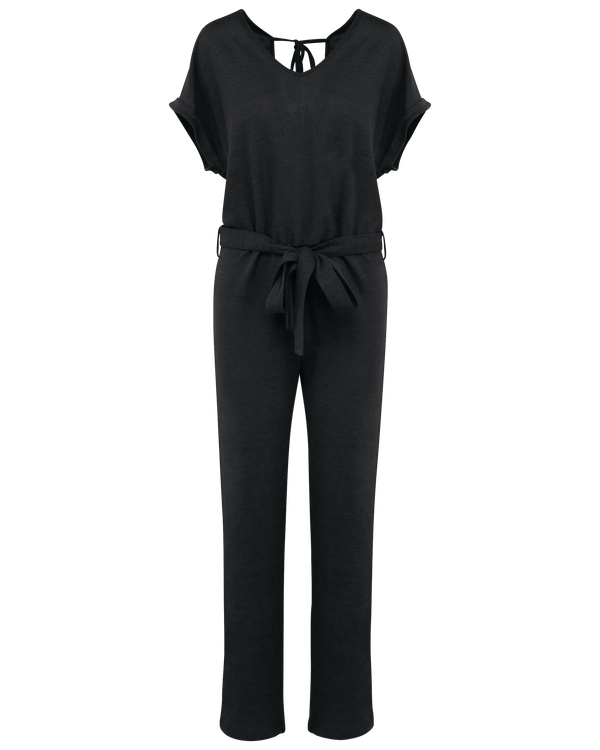 Combinaison en maille manches courtes en lin femme Black Spasso