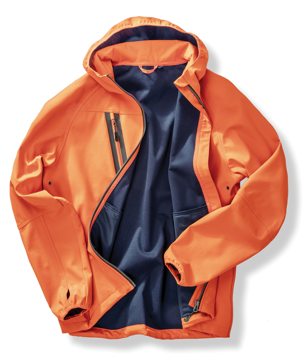 Veste Softshell 3 couches recyclée à capuche unisexe Orange / Navy Result