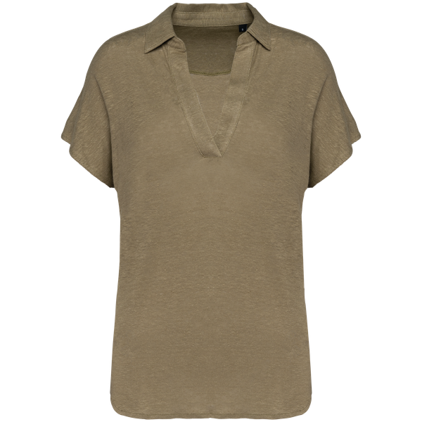 Polo en lin femme Light Olive Green Spasso