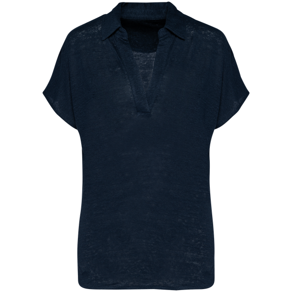 Polo en lin femme Navy Blue Spasso
