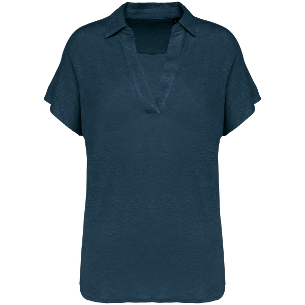 Polo en lin femme Peacock Blue Spasso