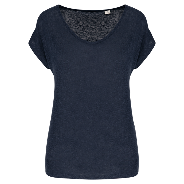 T-shirt col V en lin femme Navy Blue Spasso