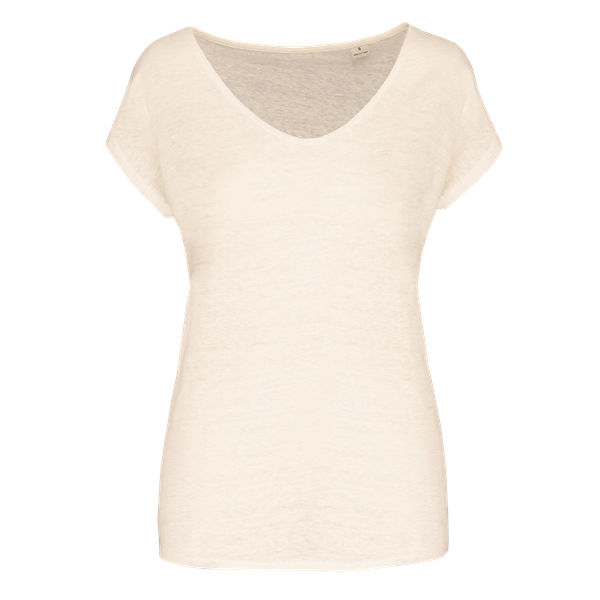 T-shirt col V en lin femme Ivory Spasso