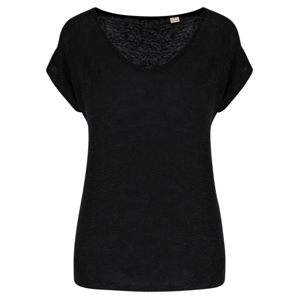 T-shirt col V en lin femme Black Spasso