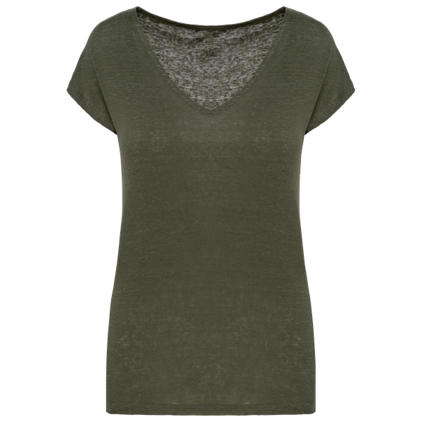 T-shirt col V en lin femme Organic Khaki Spasso