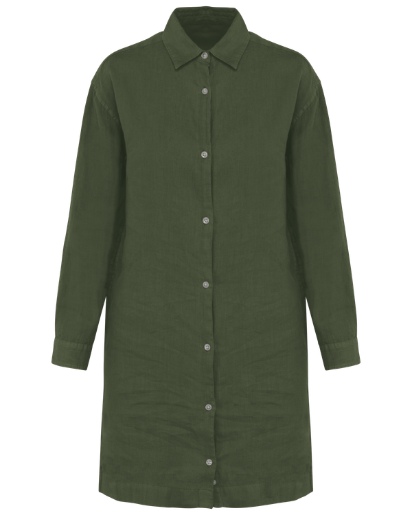 Robe chemise en lin femme Organic Khaki Spasso