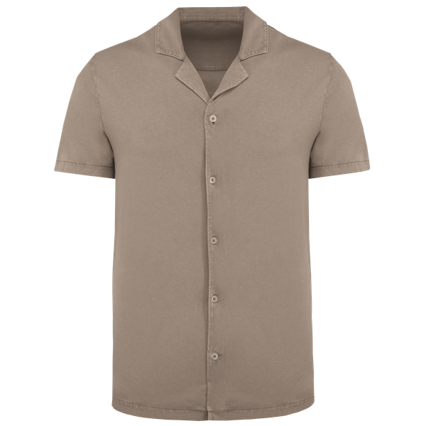 Chemise écoresponsable à col bowling délavée en jersey manches courtes homme Washed Cream Coffee Spasso