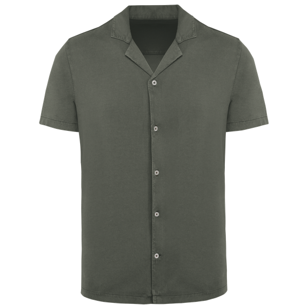 Chemise écoresponsable à col bowling délavée en jersey manches courtes homme Washed Organic Khaki Spasso