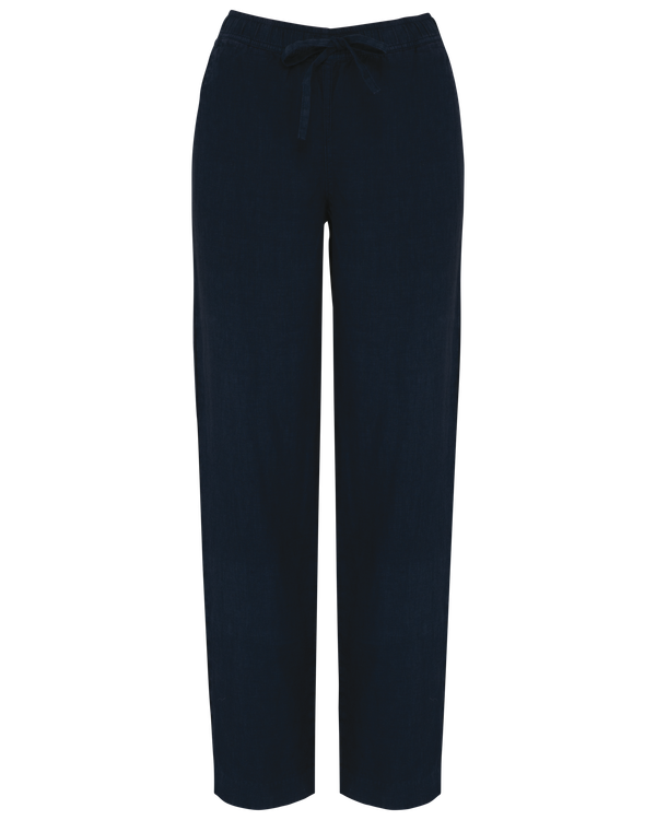 Pantalon délavé en lin femme Washed Navy Blue Spasso