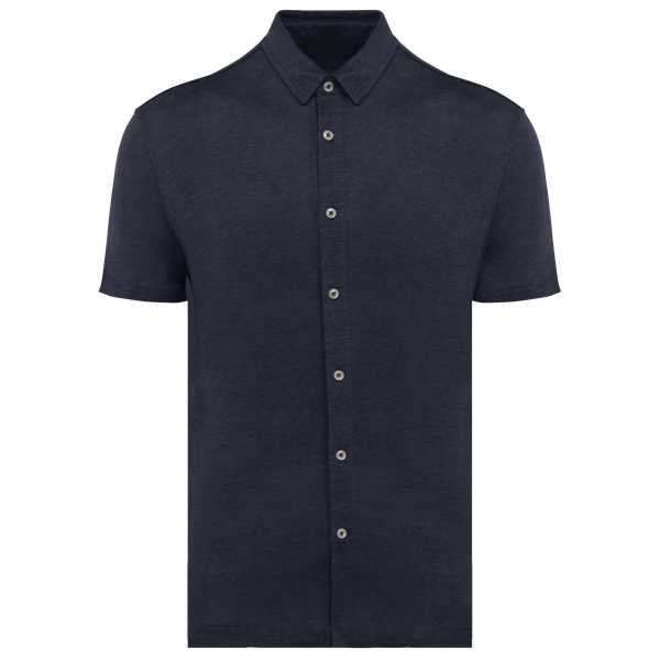 Chemise à manches courtes en lin homme Navy Blue Spasso