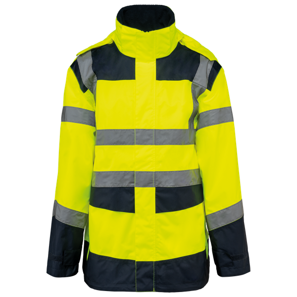 Parka de sécurité recyclée 4 en 1 unisexe Hi Viz Yellow / Navy WK. Designed To Work