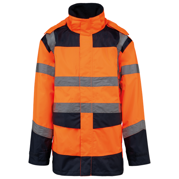 Parka de sécurité recyclée 4 en 1 unisexe Hi Viz Orange / Navy WK. Designed To Work