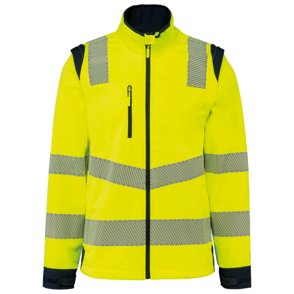 Veste softshell de sécurité recyclée avec manches détachables unisexe Hi Viz Yellow / Navy WK. Designed To Work