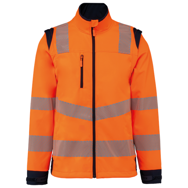 Veste softshell de sécurité recyclée avec manches détachables unisexe Hi Viz Orange / Navy WK. Designed To Work