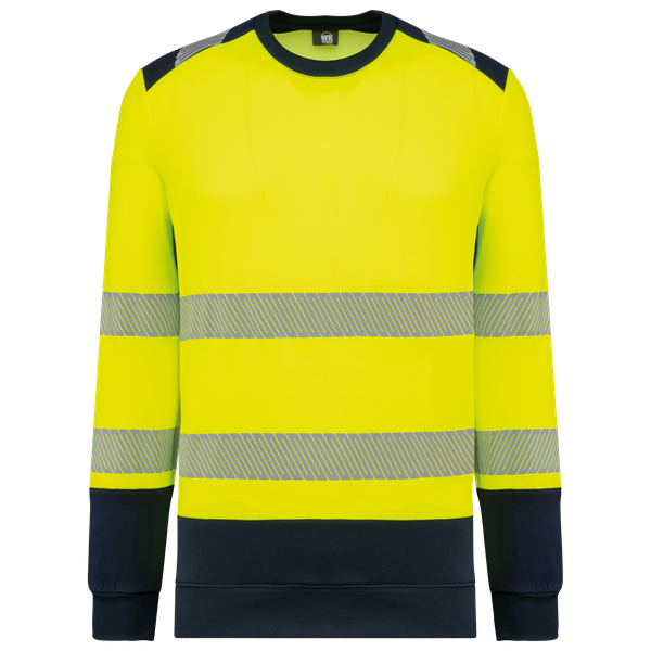 Sweat-shirt de sécurité recyclé col rond unisexe Hi Viz Yellow / Navy WK. Designed To Work