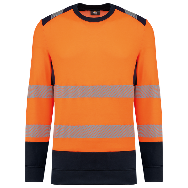 Sweat-shirt de sécurité recyclé col rond unisexe Hi Viz Orange / Navy WK. Designed To Work