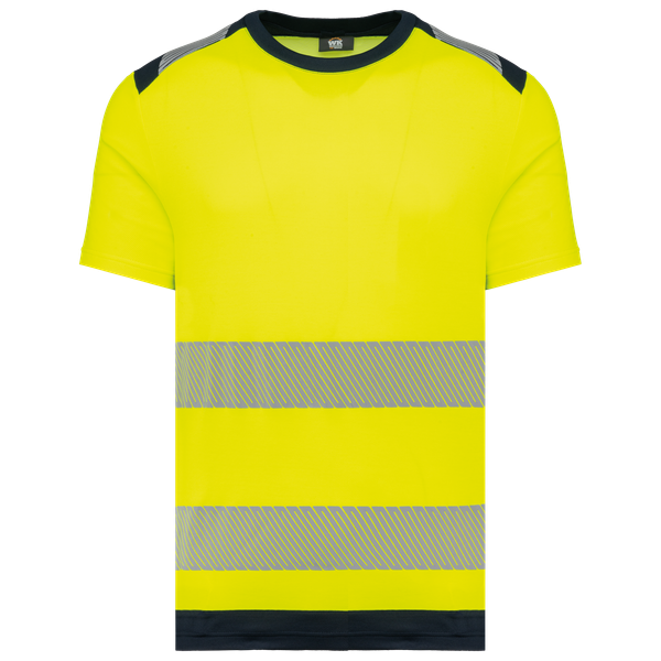 T-shirt de sécurité recyclé manches courtes unisexe Hi Viz Yellow / Navy WK. Designed To Work