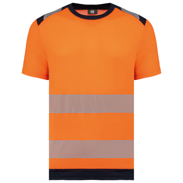 T-shirt de sécurité recyclé manches courtes unisexe Hi Viz Orange / Navy WK. Designed To Work